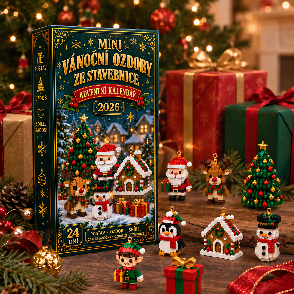 Adventní kalendář s 24 mini vánočními ozdobami ze stavebnice